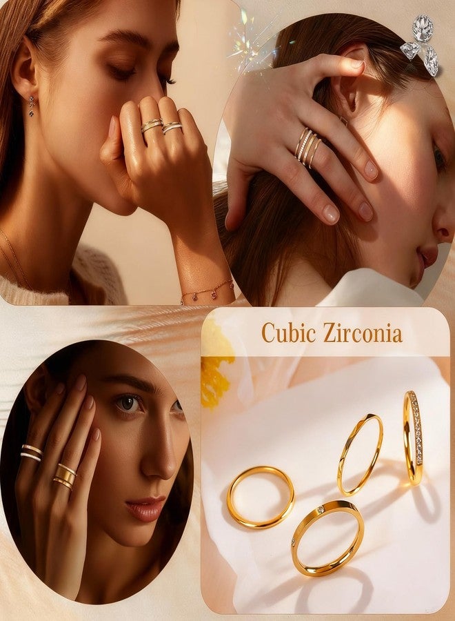 Vigamen 4 Pack 14K Gold Plated Thin Stackable Rings for Women,Cubic Zirconia Simulated Diamond Stack Rings,Minimalist Dainty Trendy Statement Stacking Rings Set,Gold,Size 8 - Image 5